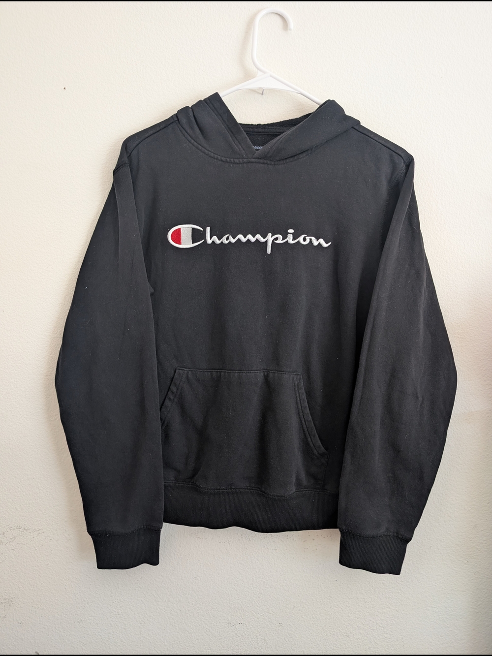 Champion Kid's Black Script Logo Hoodie Sweater